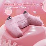 PlayVital for PS5 Controller Cover Skin - Cute Ocean Whisper Series Semi-Clear Silicone Case for PS5 Controller with Thumb Grip & Sticker, Charging Station Compatible, Full Protection - Peach Pink - HYKPFP002