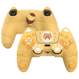 PlayVital Cute Spring Lesser Panda Silicone Cover for PS5 Controller with Joystick Cap and Sticker, Anti-Grip Shockproof Skin, Compatible with Charging Station - Warm Yellow - YSSPFP001