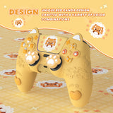 PlayVital Cute Spring Lesser Panda Silicone Cover for PS5 Controller with Joystick Cap and Sticker, Anti-Grip Shockproof Skin, Compatible with Charging Station - Warm Yellow - YSSPFP001