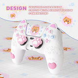 PlayVital Cute Spring Lesser Panda Silicone Cover for PS5 Controller with Joystick Cap and Sticker, Anti-Grip Shockproof Skin, Compatible with Charging Station - White - YSSPFP002