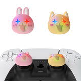 PlayVital Cute Universal Illuminated LED Thumbstick Grips for ps5 & ps4 & Xbox Series X/S & Xbox One & Switch Pro Controller - Cheeky Bunny & Puppy - PJM6009