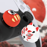 PlayVital Cute Universal Illuminated LED Thumbstick Grips for ps5 & ps4 & Xbox Series X/S & Xbox One & Switch Pro Controller - Daruma & Kitsune - PJM6005