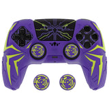 PlayVital Cyber Spider Design for ps5 Controller Silicone Case with 2 Thumb Grips and 6 Sticker, Slip-resistant Shockproof Controller Cover Skin, Fits for Charging Dock - Purple & Green - KBBPFP004
