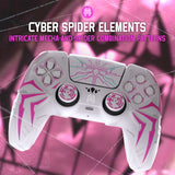 PlayVital Cyber Spider Design for ps5 Controller Silicone Case with 2 Thumb Grips and 6 Sticker, Slip-resistant Shockproof Controller Cover Skin, Fits for Charging Dock - White & Pink - KBBPFP002