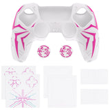PlayVital Cyber Spider Design for ps5 Controller Silicone Case with 2 Thumb Grips and 6 Sticker, Slip-resistant Shockproof Controller Cover Skin, Fits for Charging Dock - White & Pink - KBBPFP002