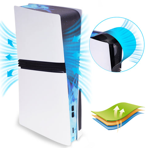 PlayVital Dust Filter & Silicone Plug Set for PS5 Pro Console, Anti-Dust Protection Accessories Easy Installation for PS5 Pro Console with Silicone Port Covers - Blue Flame - LSQPFV004