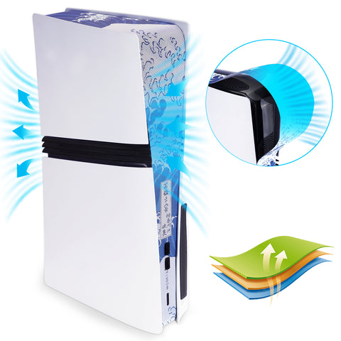 PlayVital Dust Filter & Silicone Plug Set for PS5 Pro Console, Anti-Dust Protection Accessories Easy Installation for PS5 Pro Console with Silicone Port Covers - The Great Wave Off Kanagawa - LSQPFV001