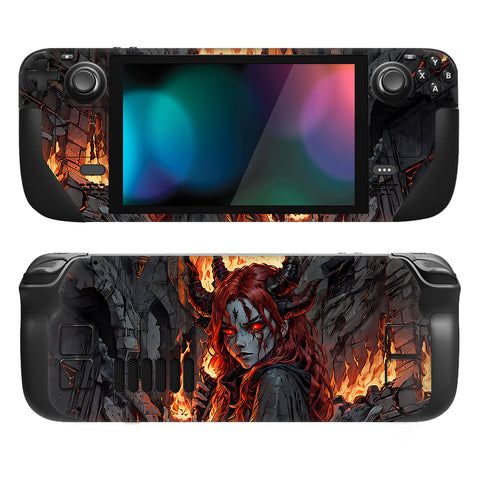 PlayVital Full Set Protective Skin Decal for Steam Deck, Custom Stickers Vinyl Cover for Steam Deck Handheld Gaming PC - Flame Envoy - SDTM069