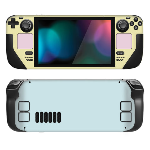 PlayVital Full Set Protective Skin Decal for Steam Deck, Custom Stickers Vinyl Cover for Steam Deck Handheld Gaming PC - Pale Series - Cream & Pink & Columbia Blue - SDTM088