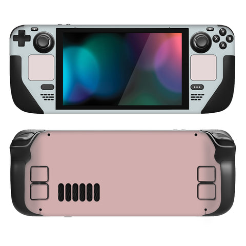 PlayVital Full Set Protective Skin Decal for Steam Deck, Custom Stickers Vinyl Cover for Steam Deck Handheld Gaming PC - Pale Series - Mist Grey & Pink #1 - SDTM086