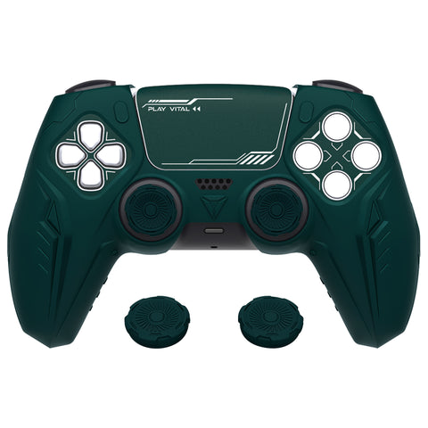 PlayVital Futuristic CyberMech Design Silicone Grip Skin with Thumb Grips for PS5 Wireless Controller, Compatible with PS5 Official Charging Dock - Racing Green - CHXPFP004