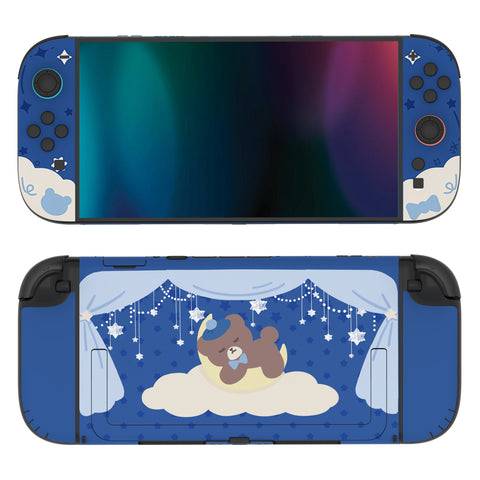 PlayVital for Nintendo Switch 2 Skin Full Set (2-Pack) - Good Night Bear Protective Vinyl Decal Stickers for Switch 2 Console, Joycons, Handle Grips & Dock | No Residue, Anti-Scratch - Midnight Blue - YUDNT026