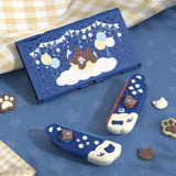 PlayVital Good Night Bear Dockable Protective Case for Nintendo Switch 2 - Detachable Silicone Joycon Grips & Shockproof Back Cover with Cute Bear Thumbs Caps - Midnight Blue - WNXNTM001