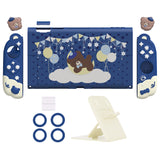 PlayVital Good Night Bear Dockable Protective Case for Nintendo Switch 2 - Detachable Silicone Joycon Grips & Shockproof Back Cover with Cute Bear Thumbs Caps - Midnight Blue - WNXNTM001