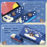 PlayVital Good Night Bear Dockable Protective Case for Nintendo Switch 2 - Detachable Silicone Joycon Grips & Shockproof Back Cover with Cute Bear Thumbs Caps - Midnight Blue - WNXNTM001