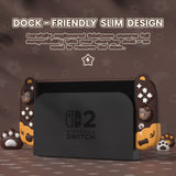 PlayVital Good Night Bear Dockable Protective Case for Nintendo Switch 2 - Detachable Silicone Joycon Grips & Shockproof Back Cover with Cute Bear Thumbs Caps - Brown - WNXNTM002