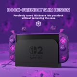 PlayVital Protective Case for Nintendo Switch 2, Kawaii Gothic Imp Series Silicone Grips + Dockable Hard Case Shell for Switch 2 with Thumb Grips & Sticker, Shockproof Protection Cover - Purple - GELNTP002