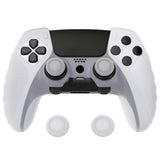 PlayVital Guardian Edition Anti-Slip Ergonomic Silicone Cover Case for ps5 Edge Controller, Soft Rubber Protector Skin for ps5 Edge Wireless Controller with Thumb Grip Caps - Clear White - EHPFP003