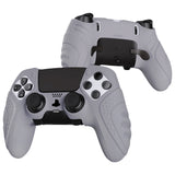 PlayVital Guardian Edition Anti-Slip Ergonomic Silicone Cover Case for ps5 Edge Controller, Soft Rubber Protector Skin for ps5 Edge Wireless Controller with Thumb Grip Caps - Metallic Gray - EHPFP011
