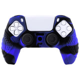 PlayVital Guardian Edition Black Ergonomic Soft Anti-Slip Controller Silicone Case Cover for ps5, Rubber Protector Skins with Black Joystick Caps for ps5 Controller - Blue & Black - YHPF021