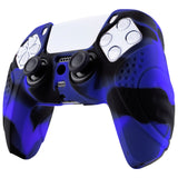 PlayVital Guardian Edition Black Ergonomic Soft Anti-Slip Controller Silicone Case Cover for ps5, Rubber Protector Skins with Black Joystick Caps for ps5 Controller - Blue & Black - YHPF021