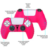 PlayVital Guardian Edition Bright Pink Ergonomic Soft Anti-slip Controller Silicone Case Cover, Rubber Protector Skins with Black Joystick Caps for PS5 Controller - YHPF023