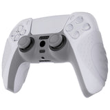 PlayVital Guardian Edition Clear White Ergonomic Soft Anti-slip Controller Silicone Case Cover, Rubber Protector Skins with Clear White Joystick Caps for PS5 Controller - YHPF013