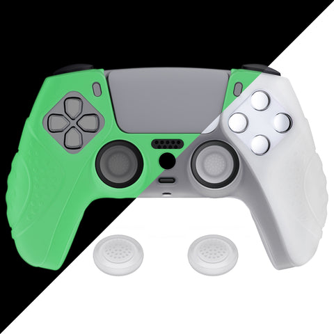PlayVital Glow in Dark - Green Ergonomic Soft Anti-slip Controller Silicone Case Cover, Rubber Protector Skins with Black Joystick Caps for PS5 Controller - YHPF024