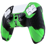 PlayVital Guardian Edition Ergonomic Soft Anti-Slip Controller Silicone Case Cover for ps5, Rubber Protector Skins with Black Joystick Caps for ps5 Controller - Green & Black - YHPF022