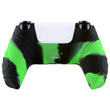 PlayVital Guardian Edition Ergonomic Soft Anti-Slip Controller Silicone Case Cover for ps5, Rubber Protector Skins with Black Joystick Caps for ps5 Controller - Green & Black - YHPF022