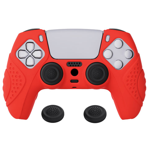 PlayVital Guardian Edition Passion Red Ergonomic Soft Anti-slip Controller Silicone Case Cover, Rubber Protector Skins with Black Joystick Caps for PS5 Controller - YHPF012