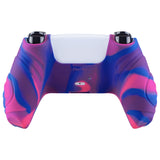 PlayVital Guardian Edition Ergonomic Soft Anti-Slip Controller Silicone Case Cover for ps5, Rubber Protector Skins with Black Joystick Caps for ps5 Controller - Pink & Purple & Blue - YHPF019