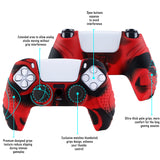 PlayVital Guardian Edition Ergonomic Soft Anti-Slip Controller Silicone Case Cover for ps5, Rubber Protector Skins with Black Joystick Caps for ps5 Controller - Red & Black - YHPF020