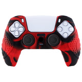 PlayVital Guardian Edition Ergonomic Soft Anti-Slip Controller Silicone Case Cover for ps5, Rubber Protector Skins with Black Joystick Caps for ps5 Controller - Red & Black - YHPF020
