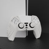 PlayVital Guardian Edition White Ergonomic Soft Anti-slip Controller Silicone Case Cover, Rubber Protector Skins with White Joystick Caps for PS5 Controller - YHPF002