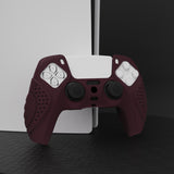 PlayVital Guardian Edition Wine Red Ergonomic Soft Anti-slip Controller Silicone Case Cover, Rubber Protector Skins with Black Joystick Caps for PS5 Controller - YHPF011