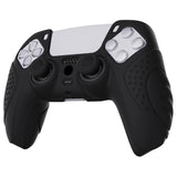 PlayVital Guardian Edition Black Ergonomic Soft Anti-slip Controller Silicone Case Cover, Rubber Protector Skins with Black Joystick Caps for PS5 Controller - YHPF001