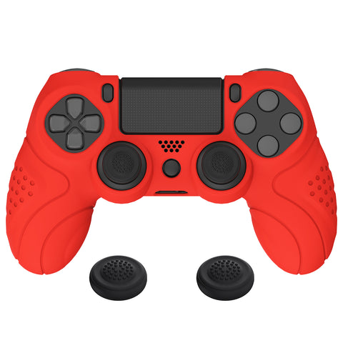 PlayVital Guardian Edition Passion Red Ergonomic Soft Anti-Slip Controller Silicone Case Cover for PS4, Rubber Protector Skins with black Joystick Caps for PS4 Slim PS4 Pro Controller - P4CC0067