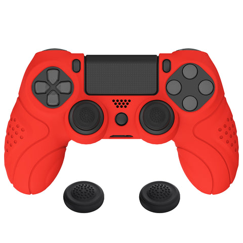 PlayVital Guardian Edition Passion Red Ergonomic Soft Anti-Slip Controller Silicone Case Cover for PS4, Rubber Protector Skins with black Joystick Caps for PS4 Slim PS4 Pro Controller - P4CC0067