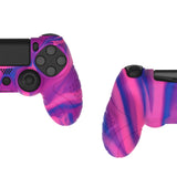 PlayVital Guardian Edition Pink & Purple & Blue Ergonomic Soft Anti-Slip Controller Silicone Case Cover for PS4, Rubber Protector Skins with black Joystick Caps for PS4 Slim PS4 Pro Controller - P4CC0073