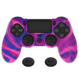 PlayVital Guardian Edition Pink & Purple & Blue Ergonomic Soft Anti-Slip Controller Silicone Case Cover for PS4, Rubber Protector Skins with black Joystick Caps for PS4 Slim PS4 Pro Controller - P4CC0073