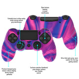 PlayVital Guardian Edition Pink & Purple & Blue Ergonomic Soft Anti-Slip Controller Silicone Case Cover for PS4, Rubber Protector Skins with black Joystick Caps for PS4 Slim PS4 Pro Controller - P4CC0073