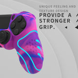 PlayVital Guardian Edition Pink & Purple & Blue Ergonomic Soft Anti-Slip Controller Silicone Case Cover for PS4, Rubber Protector Skins with black Joystick Caps for PS4 Slim PS4 Pro Controller - P4CC0073