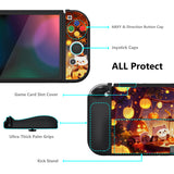 PlayVital ZealProtect Soft Protective Case for Switch OLED, Flexible Protector Joycon Grip Cover for Switch OLED with Thumb Grip Caps & ABXY Direction Button Caps - Halloween Pumpkin Fest - XSOYV6043