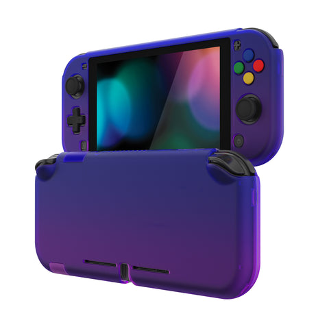 PlayVital Customized Protective Grip Case for NS Switch Lite, Gradient Translucent Bluebell Hard Cover Protector for NS Switch Lite - 1 x Black Border Tempered Glass Screen Protector Included - YYNLP010