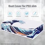 PlayVital Horizontal Dust Cover for ps5 Slim Digital Edition(The New Smaller Design), Nylon Dust Proof Protector Waterproof Cover Sleeve for ps5 Slim Console - The Great Wave - RTKPFH001