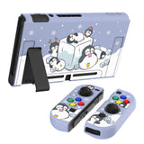 PlayVital ICY Cube Penguin Protective Case for NS, Soft TPU Slim Case Cover for NS Joycon Console with Colorful ABXY Direction Button Caps - NTU6023G2