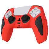 PlayVital Knight Edition Passion Red & Black Two Tone Anti-Slip Silicone Cover Skin for Playstation 5 Controller, Soft Rubber Case for PS5 Controller with Thumb Grip Caps - QSPF005