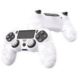 PlayVital Line & Dot White Silicone Cover Skin for ps4 Controller, Anti-Slip Soft Protector Case Cover with Thumb Grip Caps for ps4 for ps4 Slim for ps4 Pro Controller - CLRP4P002