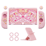 PlayVital Magic Wings Protective Case for Nintendo Switch OLED with Extra Stand, Dockable Hard Shell Cover + Silicone Grips for Switch OLED with Thumb Grip Caps, Daily Protection - Pink - XYMSOP002